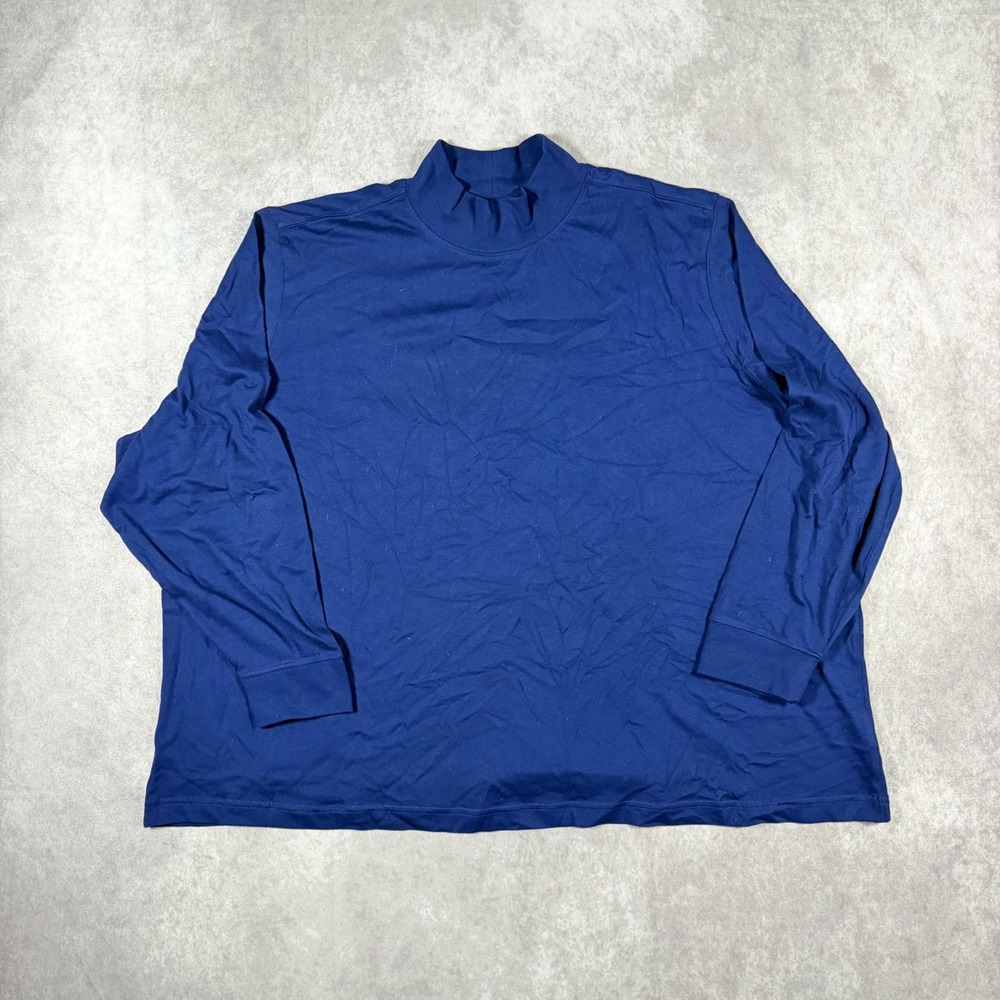 Lands End Womens 3X Navy Blue Mock Neck Long Sleeve Cotton Top Minimalist Chic